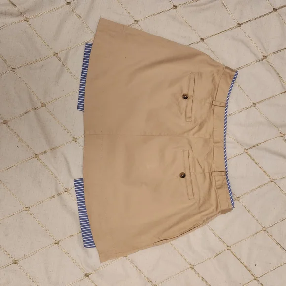 Anthropologie Tan A-Line Skirt Size 14 Blue‎ White Stripe Pockets Preppy EUC - Picture 6 of 6